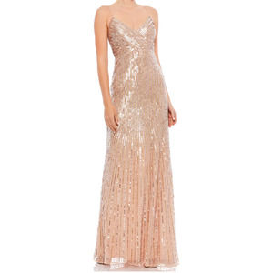 Mac Duggal‎ SEQUIN SPAGHETTI STRAP GOWN, Size 4, Gold